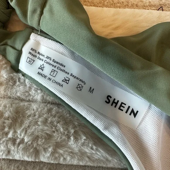 SHEIN New Sage Olive Green Ruffled Tie Bikini Set Off Shoulder - Picture 3 of 5